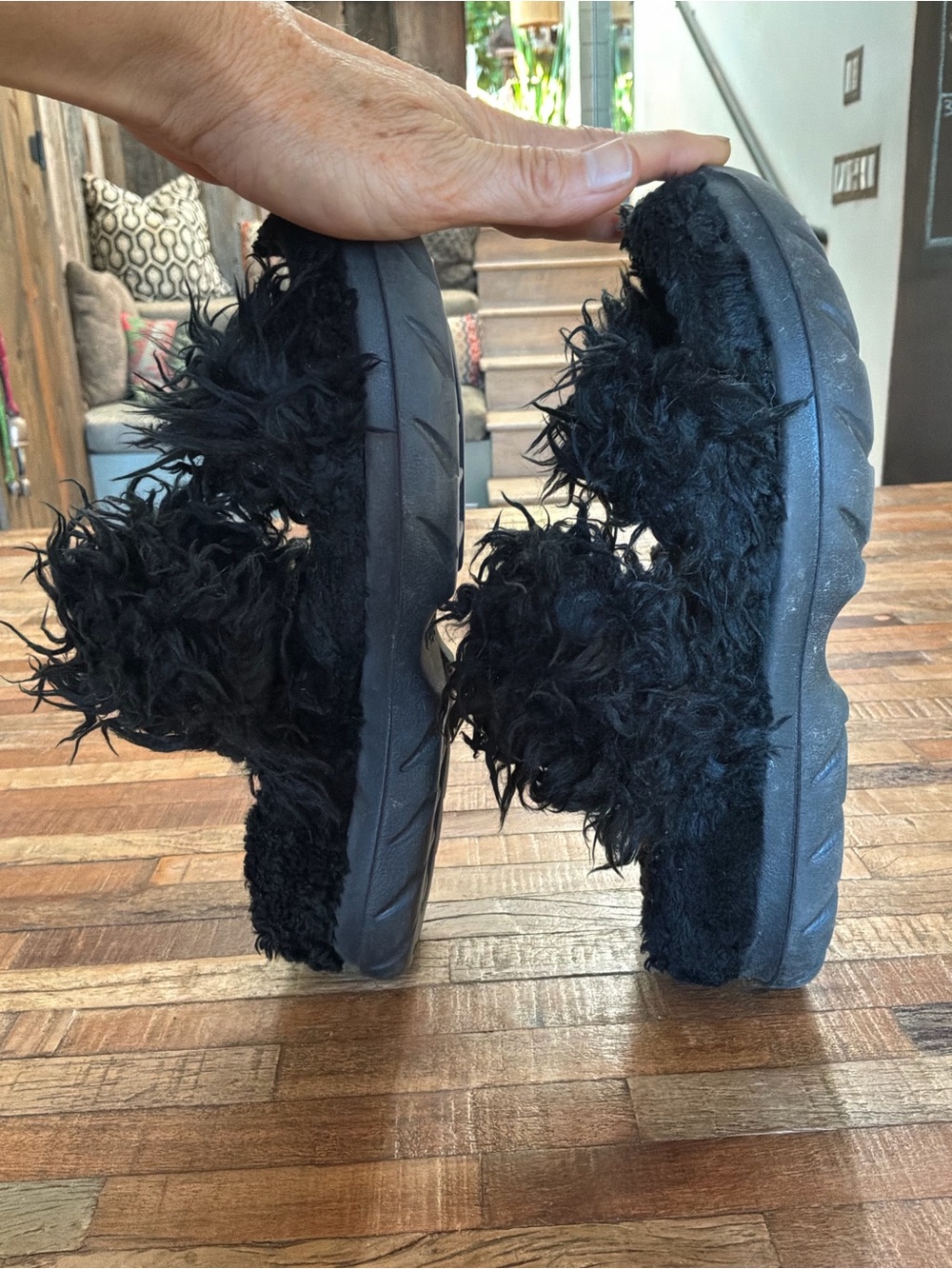 UGG Black Fuzzy Slide Sandals - Women's Plush Slip-On